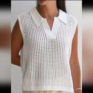 ISALIS Lori Vest in Ivory Sleeveless Knit Oversized Sweater Top Wool Blend Sz XS